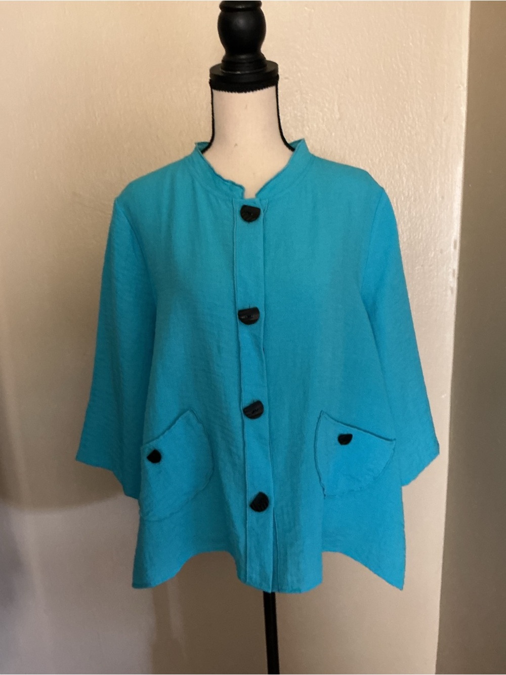 Habitat Jacket Women’s Large Teal Button Front Lagenlook Textured